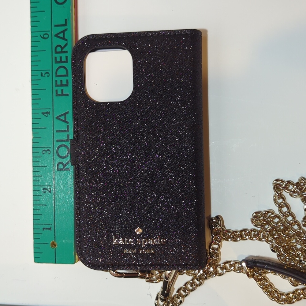 kate spade iPhone 12 MINI Magnetic Wrap Folio on a Removeable Chain Black NEW - Picture 9 of 10